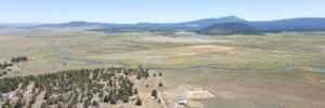 Aerial view over Klamath County, Oregon, looking toward the river winding through the valley