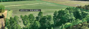 18.92-acre double lot for sale in Necedah, Juneau County, Wisconsin — aerial view with the parcel boundary and acreage marked