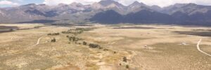 Drone view over open Costilla County land toward Blanca Peak in southern Colorado