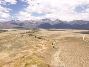 Drone view over open Costilla County land toward Blanca Peak in southern Colorado