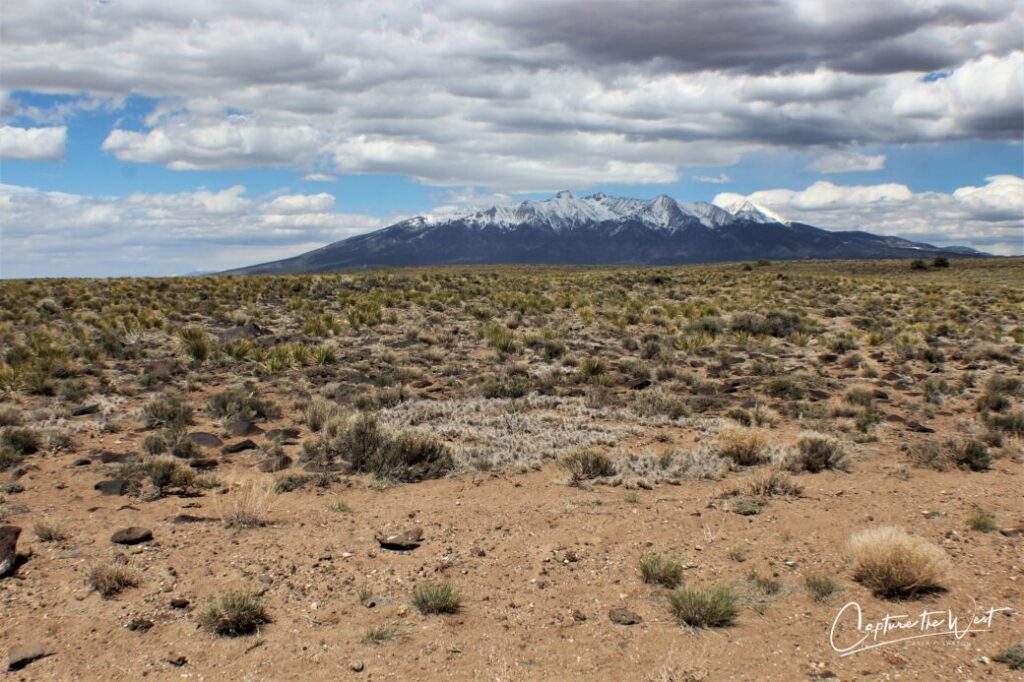 Blanca Peak (14,351 ft) rises over sagebrush and yucca on the property — Blanca, Costilla County, CO, APN 70302130