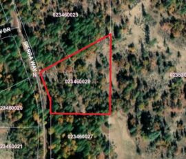 GIS aerial close-up of parcel 023-460-028-000 on Sierra Way, Fall River Mills area, Shasta County, CA — parcel boundary outlined in red