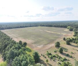 Mid-altitude drone shot of open field with natural tree borders, Necedah, WI (LOT 2)
