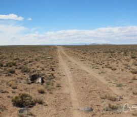 Long straight dirt road access through open desert terrain — Blanca, Costilla County, CO, APN 70302130