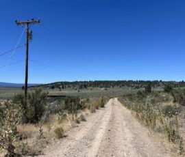 The dirt road serving the property, with a power pole and transformer already on the line - Chiloquin, OR (R349714)