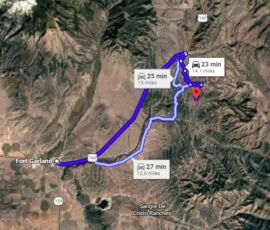 Driving directions from parcel to Fort Garland, CO — approx. 23 min / 14.1 miles