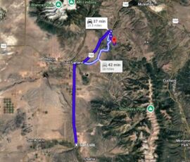 Driving directions from parcel to San Luis, CO — approx. 37 min / 29.5 miles